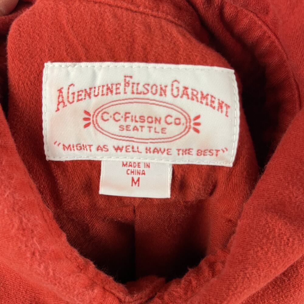CC Filson Flannel Shirt Mens Medium Orange Button Up Heavy Rugged Outdoor Work - Picture 7 of 14